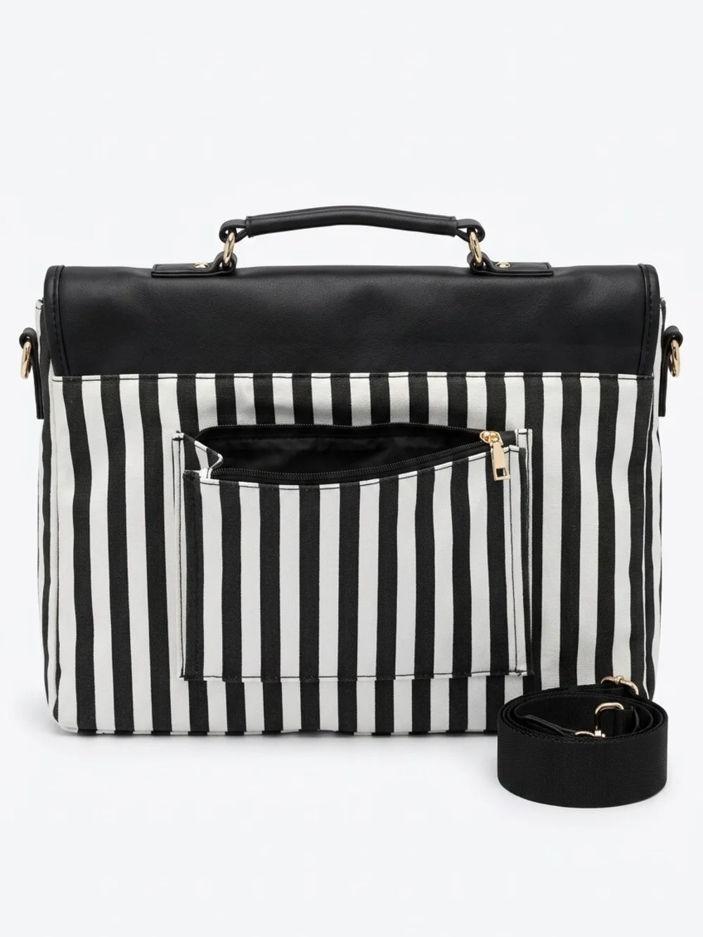 Lovevook Classic And Stylis Black & White Striped Satchel with Gold Hardware